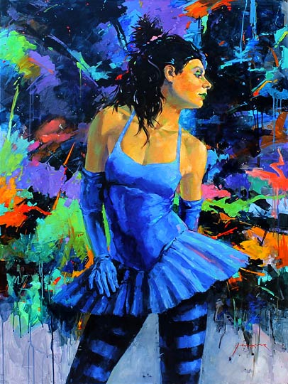 Paul Hooker figurative artist, electric blue, oil on canvas